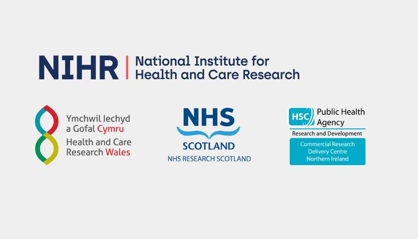 Compilation of logos for: NIHR, Health and Care Research Wales, NHS Research Scotland and Public Health Agency